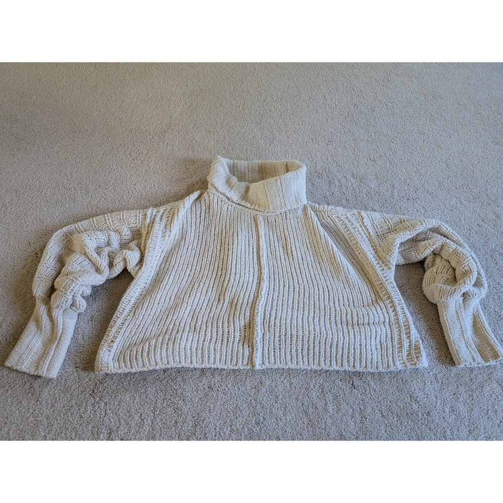 Free People Be Yours Cowl Neck Thick Knit Sweater Beige XS Pullover